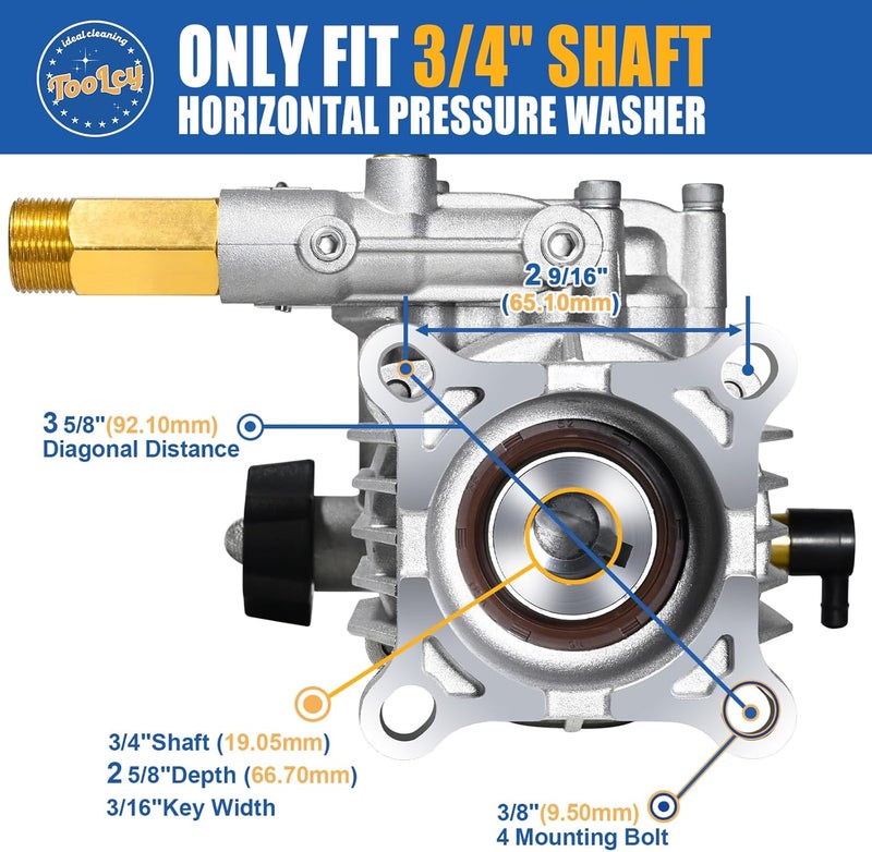 TOOLCY 3/4" Shaft Horizontal Pressure Washer Pump, 2600-3300 PSI @ 2.5 GPM - Power Washer Pump for Gas Washer - Compatible with Honda, Simpson, Ryobi and More - Image 2